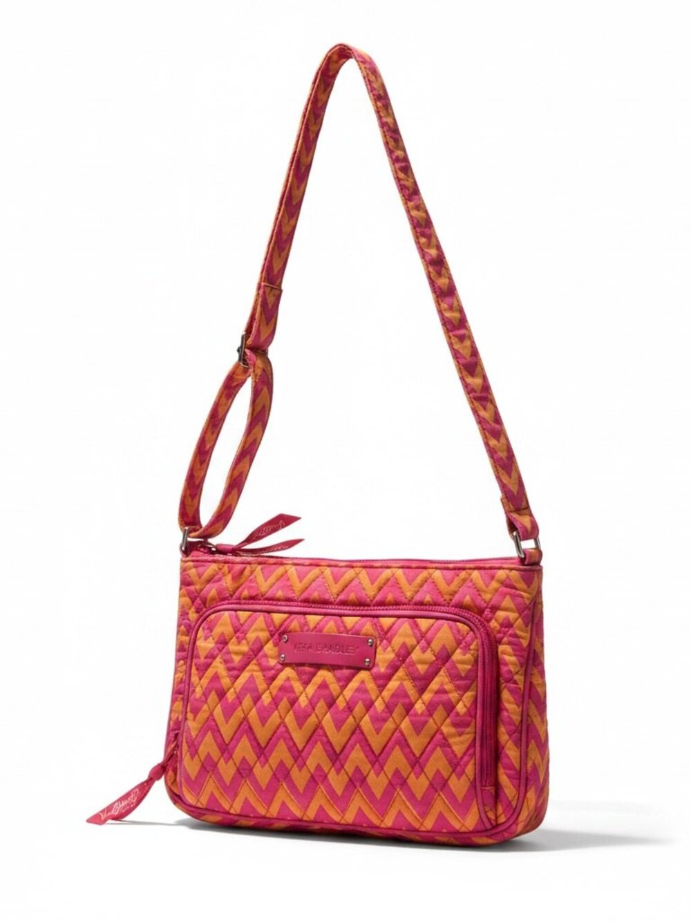 Vera Bradley Crossbody Purse Quilted Ziggy Zags Hot Pink Orange Little Hipster